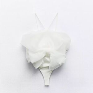 Zara Bodysuit Maxi Organza Fan Strappy Top White